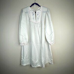 Barbizon Vintage Silky Satin Nightgown Large Floral Embroidered Lace Trim Dainty
